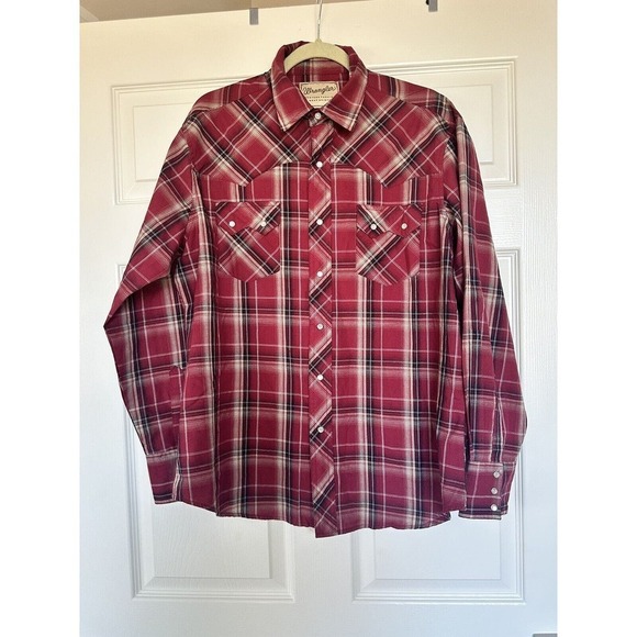 Wrangler Other - Vtg Wrangler Shirt Western Pearl Snap Sz L Plaid Sawtooth Cowboy Rodeo R…​